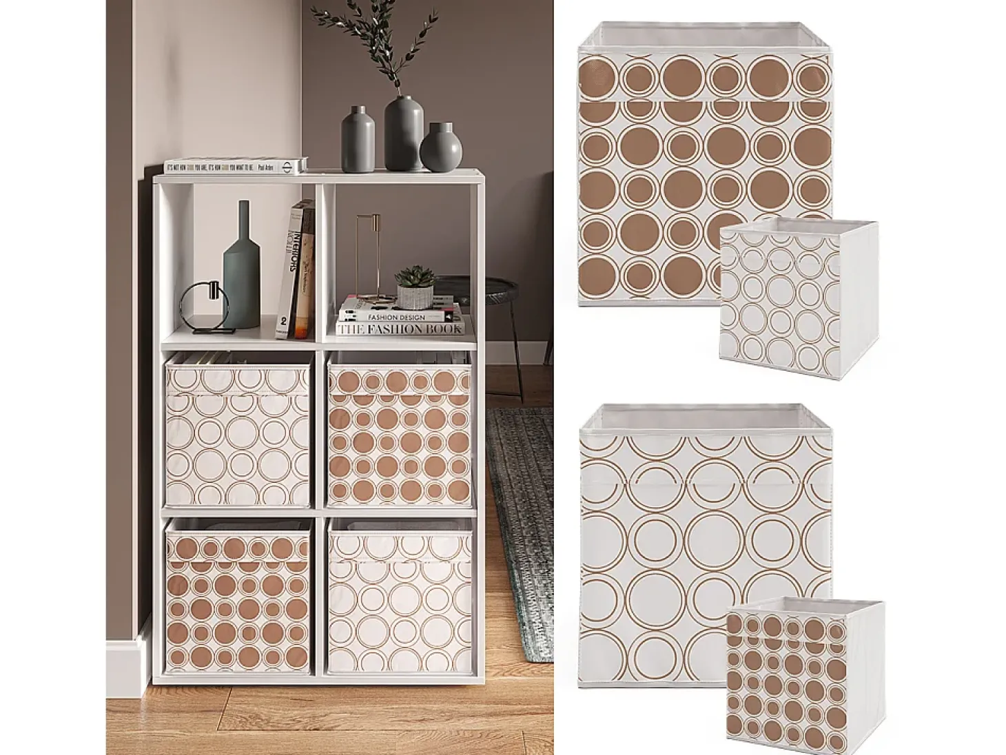 Caixa dobrável branco/dourado 30x30x30