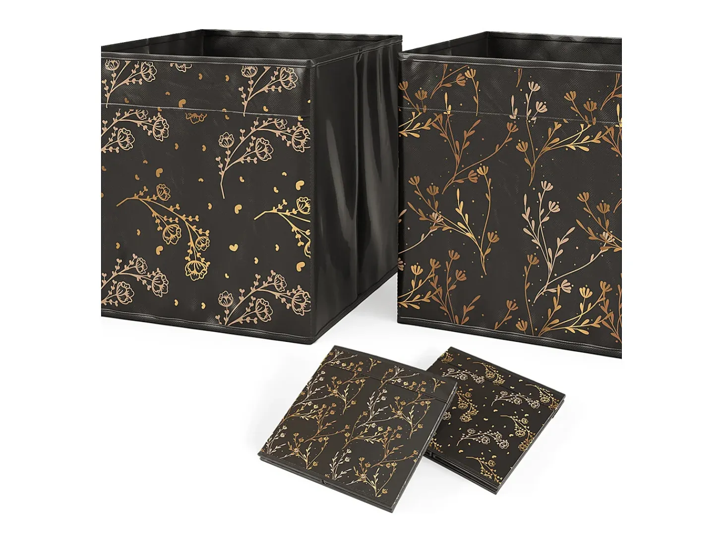 Caixa dobrável preto/dourado (floral) 30x30x30