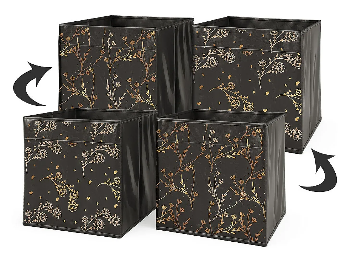 Caixa dobrável preto/dourado (floral) 30x30x30