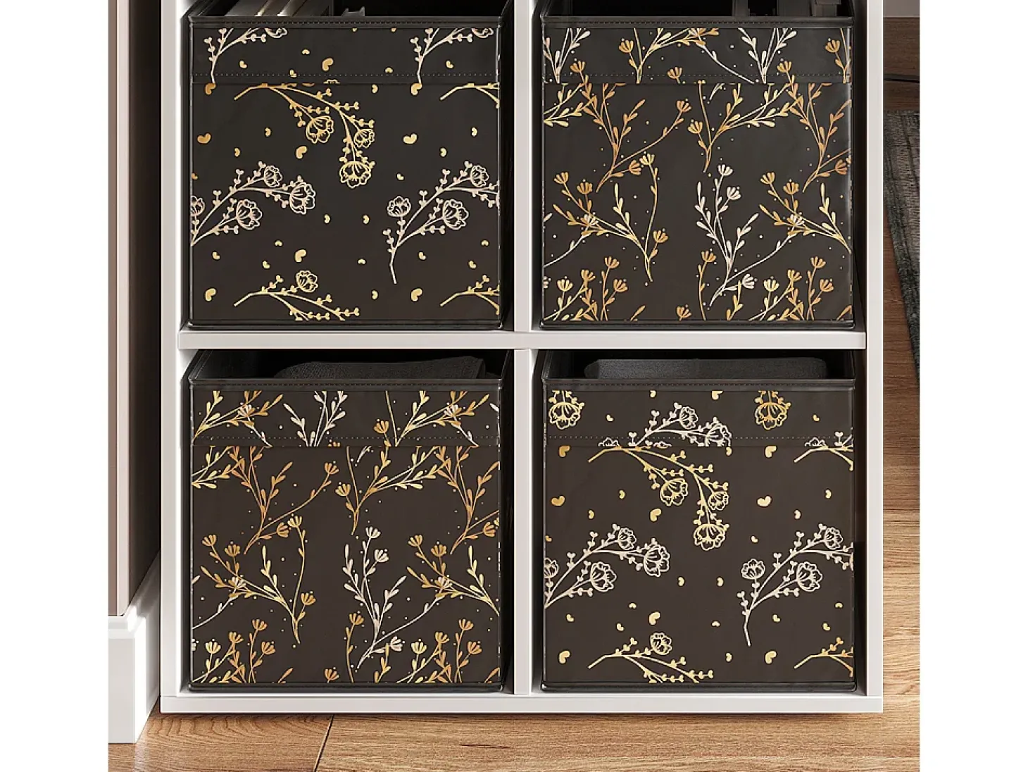 Caixa dobrável preto/dourado (floral) 30x30x30