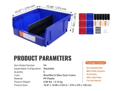 Caixas de Armazenamento SucceBuy Empilháveis e Penduríveis, Lote de 6 Caixas de Armazenamento em Plástico, Azul/Vermelho