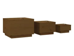 Caixas de arrumação com tampas 3 pcs pinho maciço castanho mel