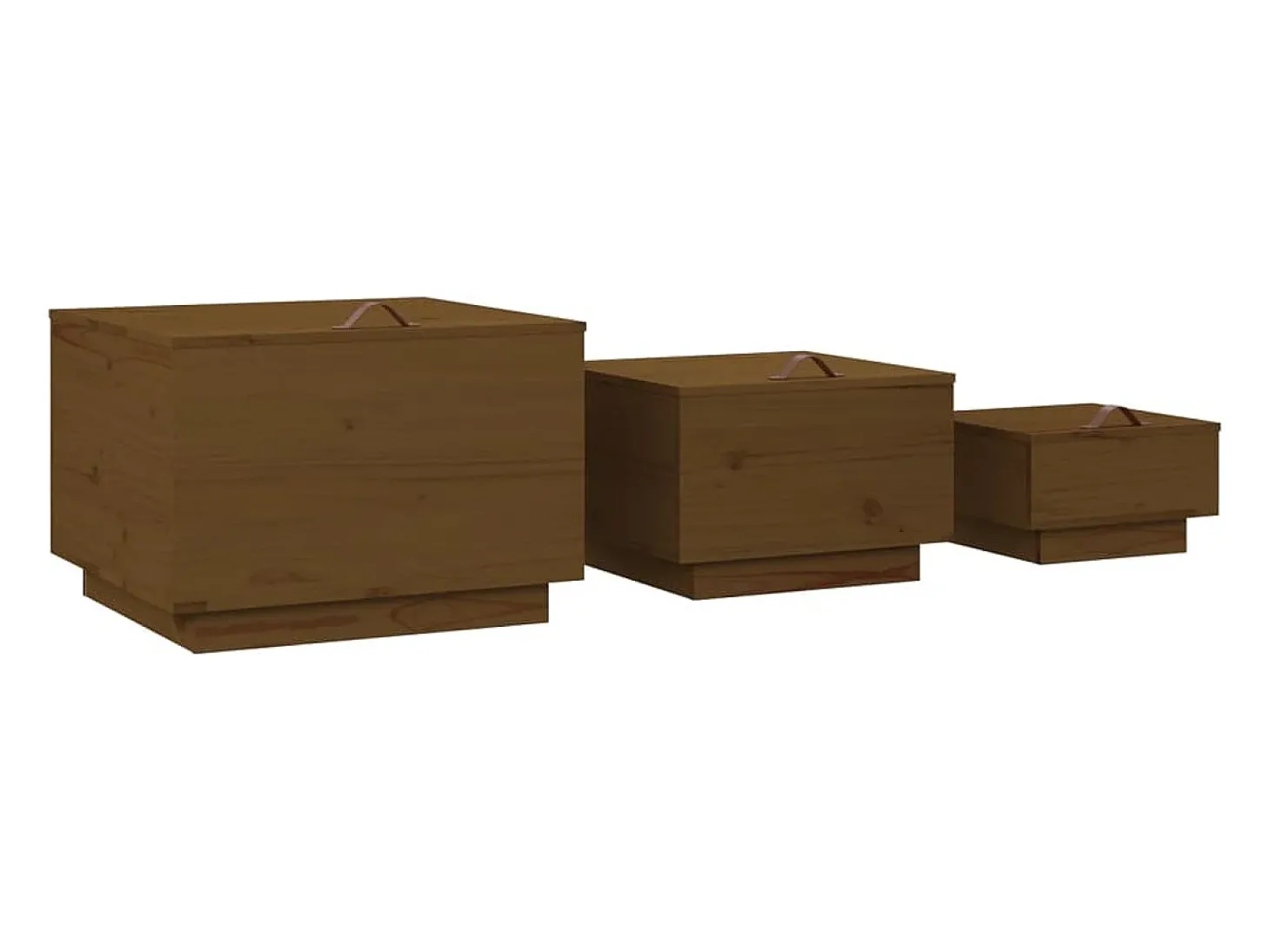 Caixas de arrumação com tampas 3 pcs pinho maciço castanho mel