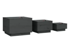 Caixas de arrumação com tampas 3 pcs pinho maciço cinza