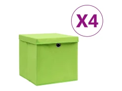 Caixas de Arrumação Dobráveis Verde com Tampas - 4 Peças 28x28x28 cm