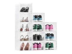 Caixas de Sapatos Empilháveis SucceBuy Conjunto de 12, Adequadas até Tamanho US 13, Plástico Durável com Porta Magnética, Ideais para Saltos