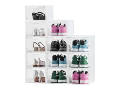 Caixas de Sapatos Empilháveis SucceBuy Conjunto de 12, Adequadas até Tamanho US 13, Plástico Durável com Porta Magnética, Ideais para Saltos