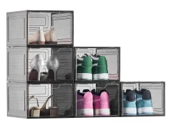 Caixas de Sapatos Empilháveis SucceBuy Conjunto de 6, Adequadas para Tamanhos até US 13, Plástico Robusto com Porta Magnética, Ideais para Saltos