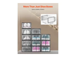 Caixas de Sapatos SucceBuy Empilháveis Conjunto de 12 Peças, Armazenamento para Sapatos até Tamanho US 11, Organizador Modular em Plástico