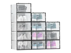 Caixas de Sapatos SucceBuy Empilháveis Conjunto de 12 Peças, Armazenamento para Sapatos até Tamanho US 11, Organizador Modular em Plástico