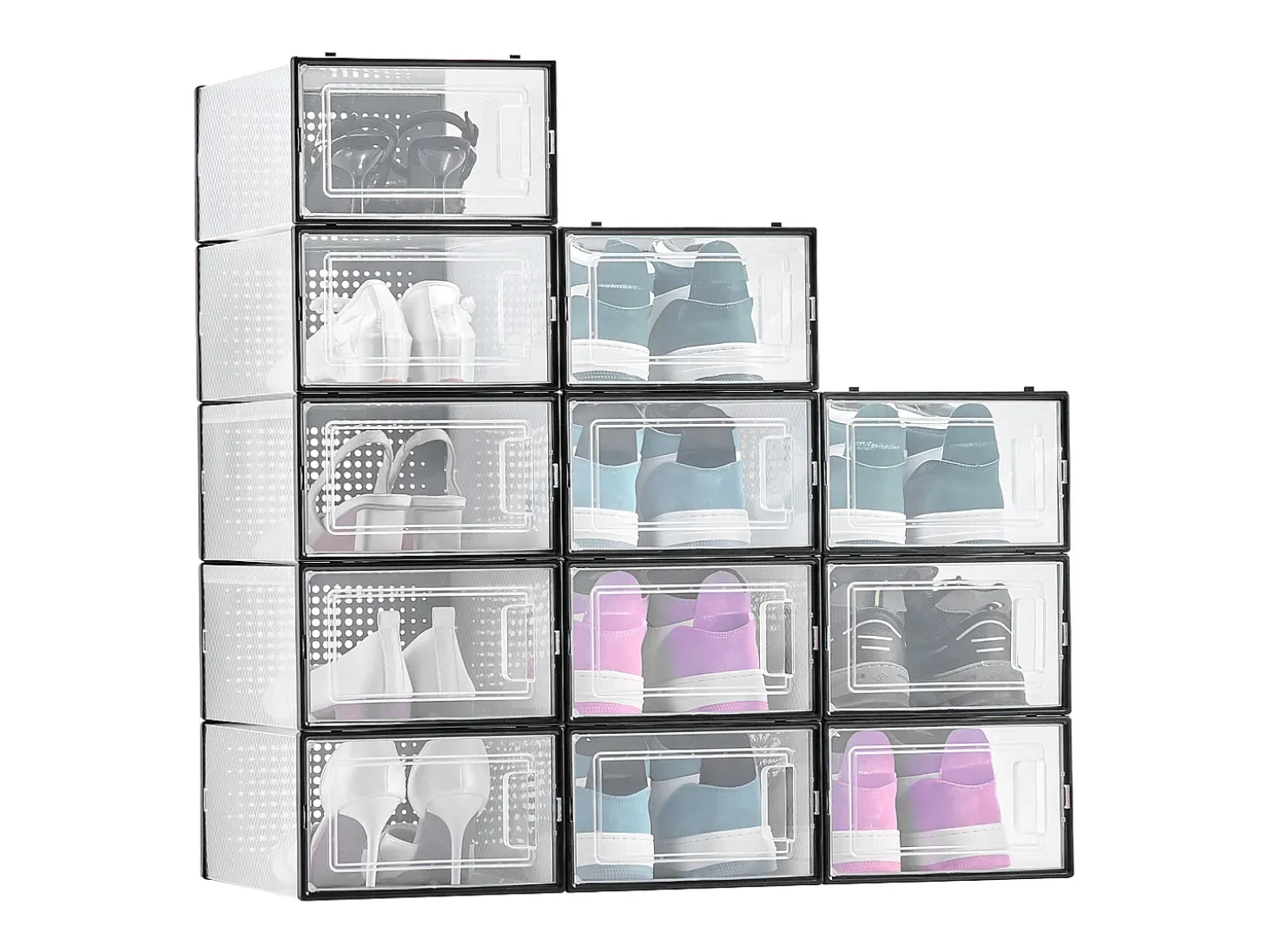 Caixas de Sapatos SucceBuy Empilháveis Conjunto de 12 Peças, Armazenamento para Sapatos até Tamanho US 11, Organizador Modular em Plástico