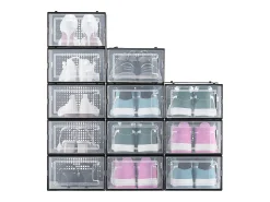 Caixas de Sapatos SucceBuy Empilháveis Conjunto de 12 Peças, Armazenamento para Sapatos até Tamanho US 11, Organizador Modular em Plástico