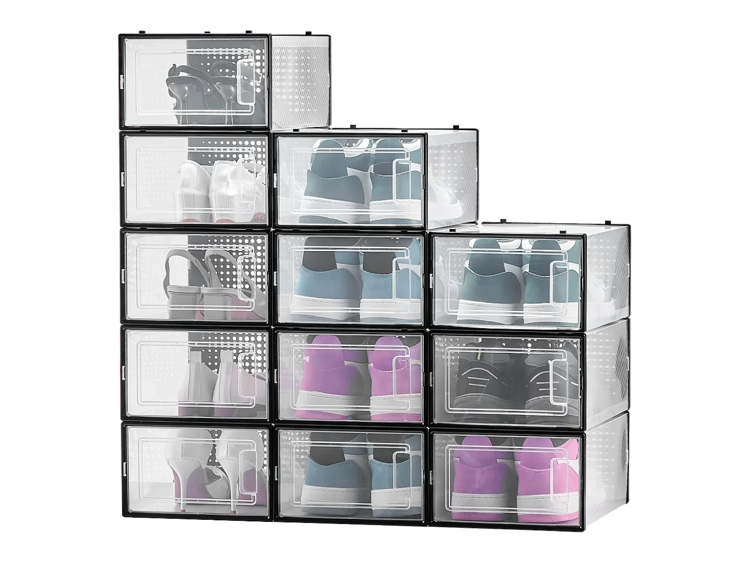 Caixas de Sapatos SucceBuy Empilháveis Conjunto de 12 Peças, Armazenamento para Sapatos até Tamanho US 11, Organizador Modular em Plástico