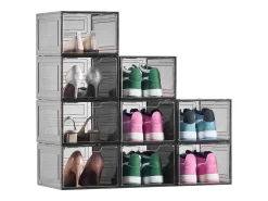 Caixas para Sapatos Empilháveis SucceBuy, Conjunto de 9, Arrumação de Sapatos até ao Tamanho 13 dos EUA, em Plástico, para Arrumar Botas, Preto Transparente