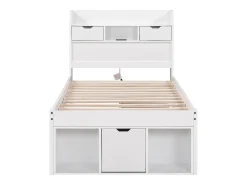 Cama 90 x 200 cm com 5 gavetas, porta USB e compartimentos de armazenamento - madeira de pinho - cor branca