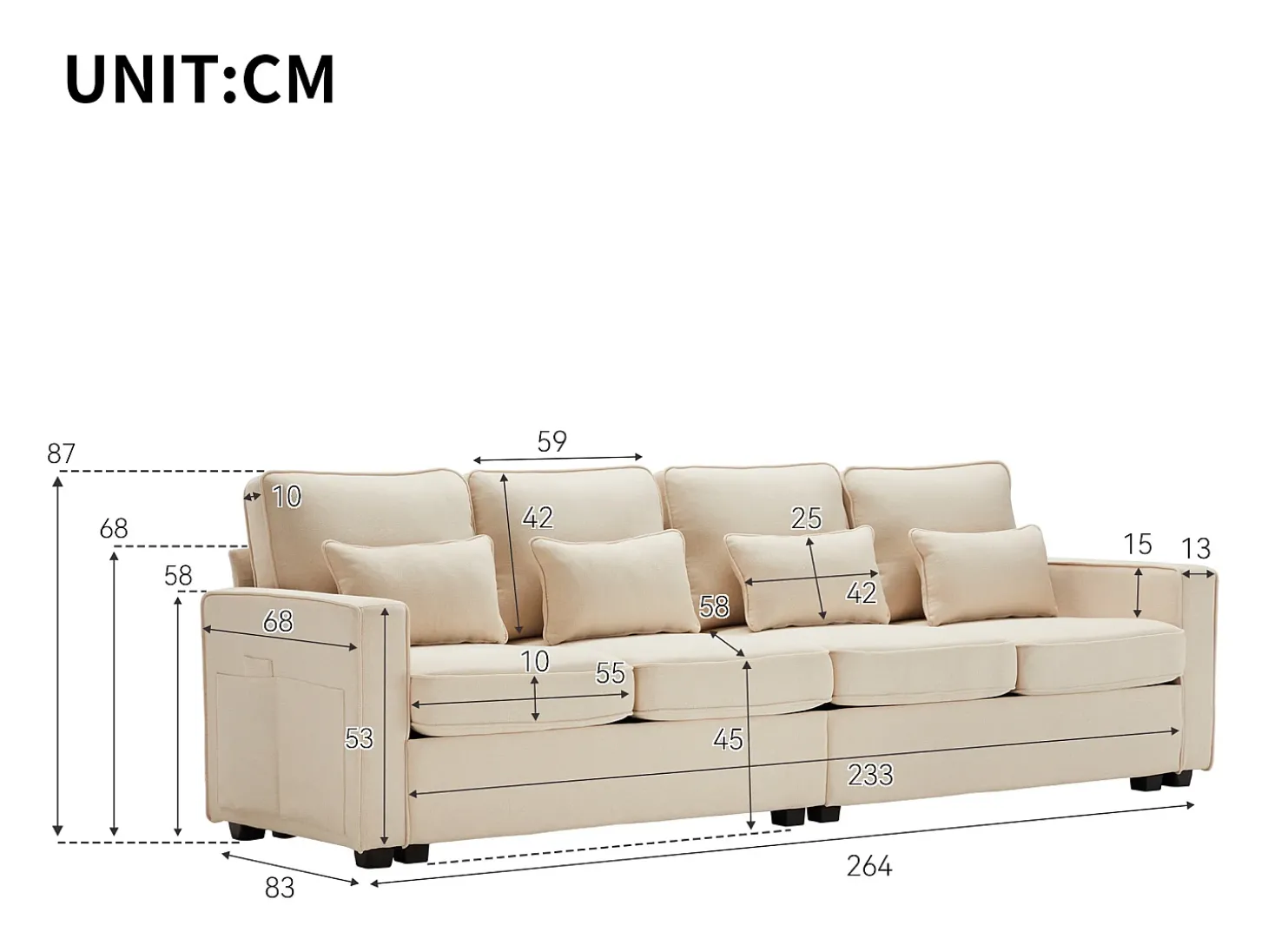 Cama acolchoada para adulto 180 x 1362 cm, sem cabeceira, com faixa LED (monocromática), base com suspensão hidráulica, bege.