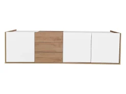 Cama acolchoada para adulto 180 x 353 cm, sem cabeceira, com faixa LED (monocromática), base com suspensão hidráulica, bege.