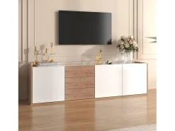 Cama acolchoada para adulto 180 x 353 cm, sem cabeceira, com faixa LED (monocromática), base com suspensão hidráulica, bege.