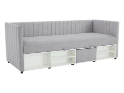 Cama com arrumação banco 80x200 cm tecido cinza - LAOZIA