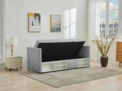 Cama com arrumação banco 80x200 cm tecido cinza - LAOZIA