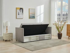 Cama com arrumação banco 80x200 cm tecido taupe - LAOZIA