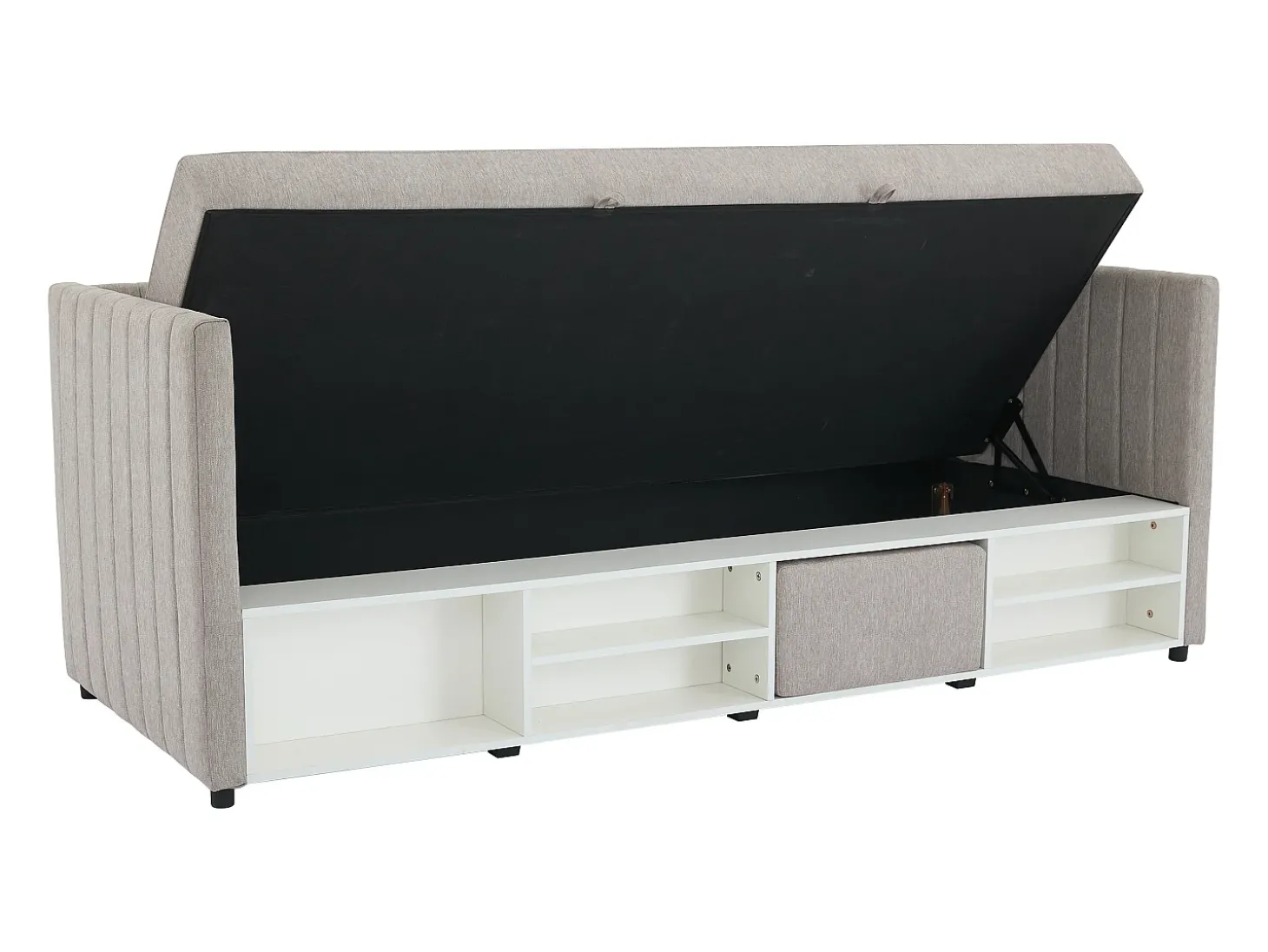 Cama com arrumação banco 80x200 cm tecido taupe - LAOZIA