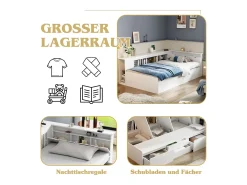 Cama infantil 90 x 200 cm com 4 gavetas, estante e módulo de arrumação - madeira MDF - cor branca