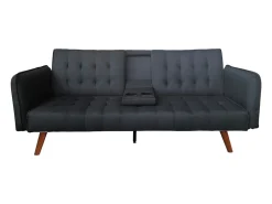 Canapé Conversível 3 Lugares Preto INVERNESS com Mesa Central Rebatível - Conforto Ótimo e Design Moderno