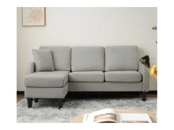 Canapé d'angle avec méridienne - 3 places - tissu en coton et lin - Gris