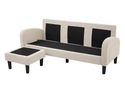 Canapé d'angle avec méridienne - 3 places - tissu en coton et lin - Beige