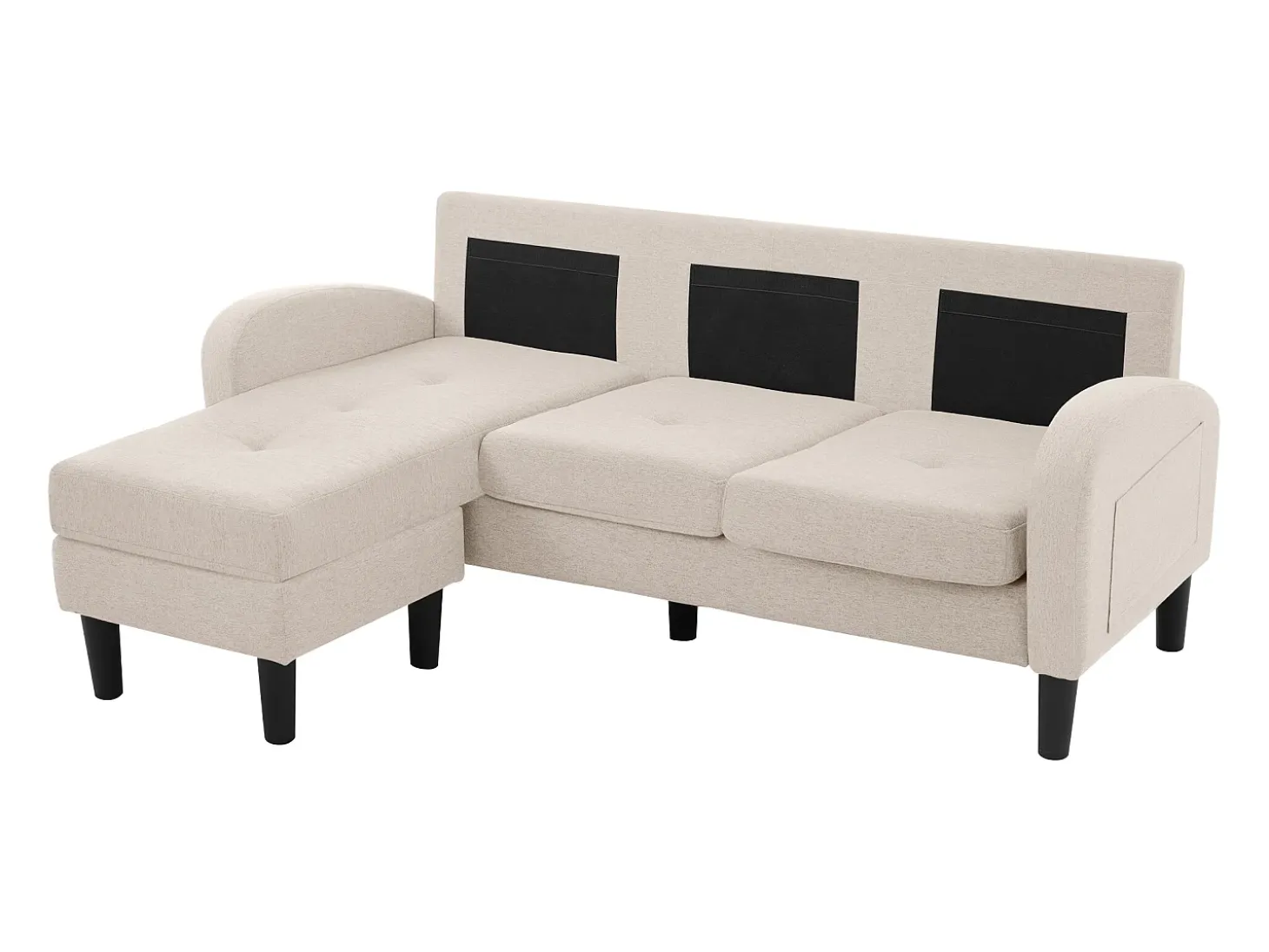 Canapé d'angle avec méridienne - 3 places - tissu en coton et lin - Beige