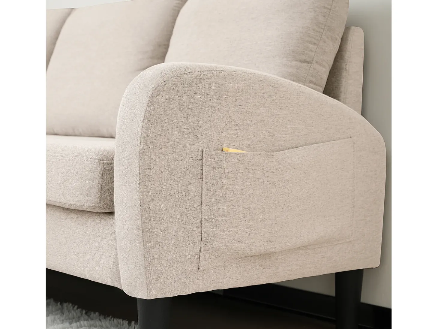 Canapé d'angle avec méridienne - 3 places - tissu en coton et lin - Beige