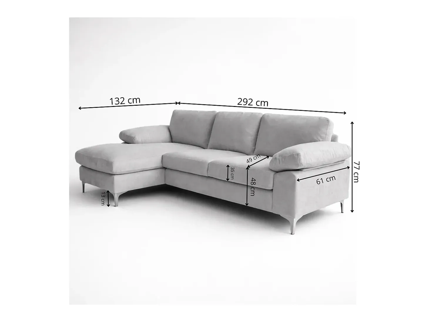 Canapé de canto 4-5 lugares com chaise longue esquerda em veludo cotelê bege GALWAY