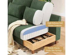 Canapé de canto reversível em veludo cotelê - 2 lugares + méridienne - Verde - 256 x 160 x 88 cm