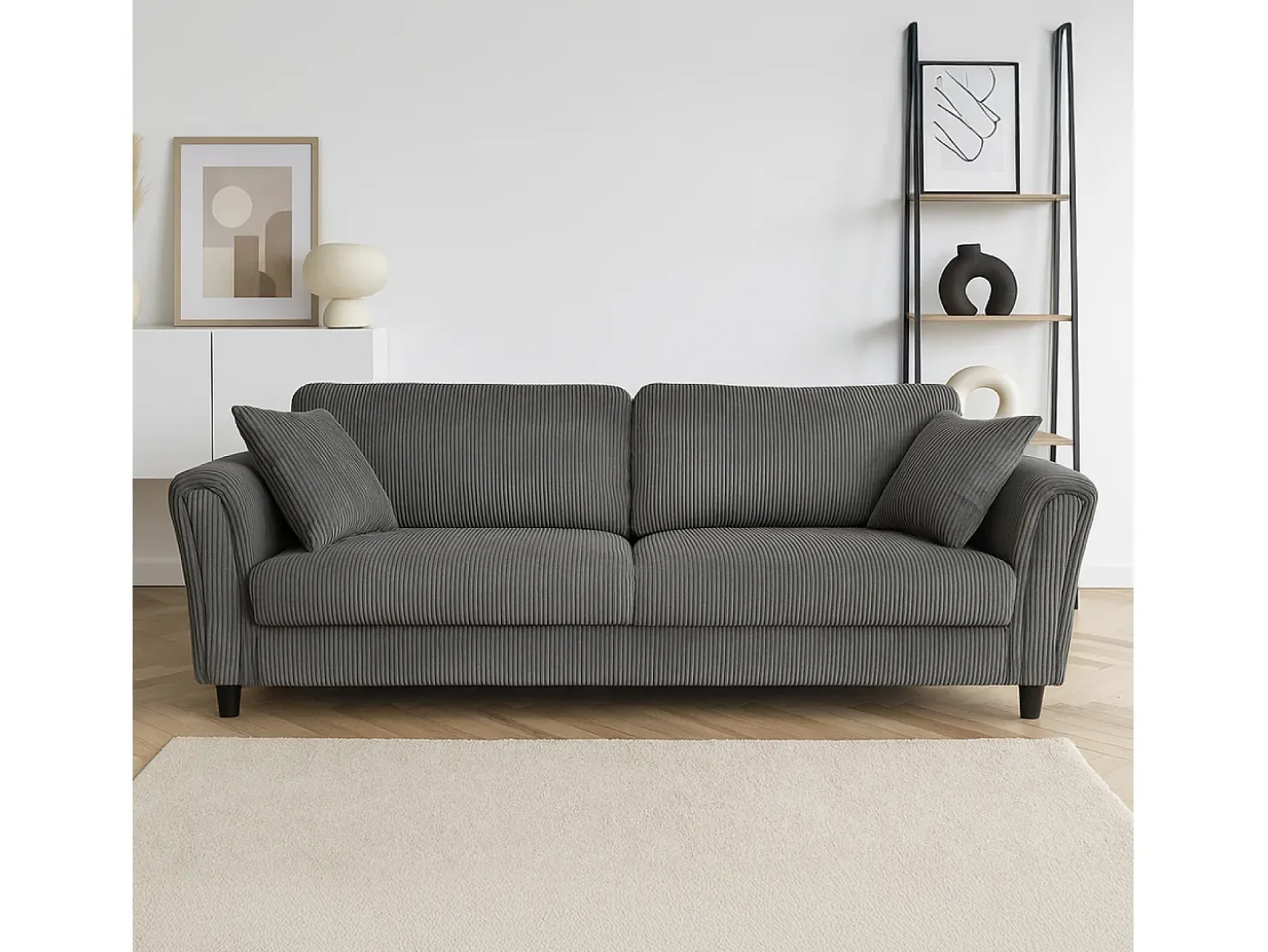 Canapé direito de 4 lugares em veludo cotelê cinza escuro LUCERNE - Confortável, elegante e contemporâneo