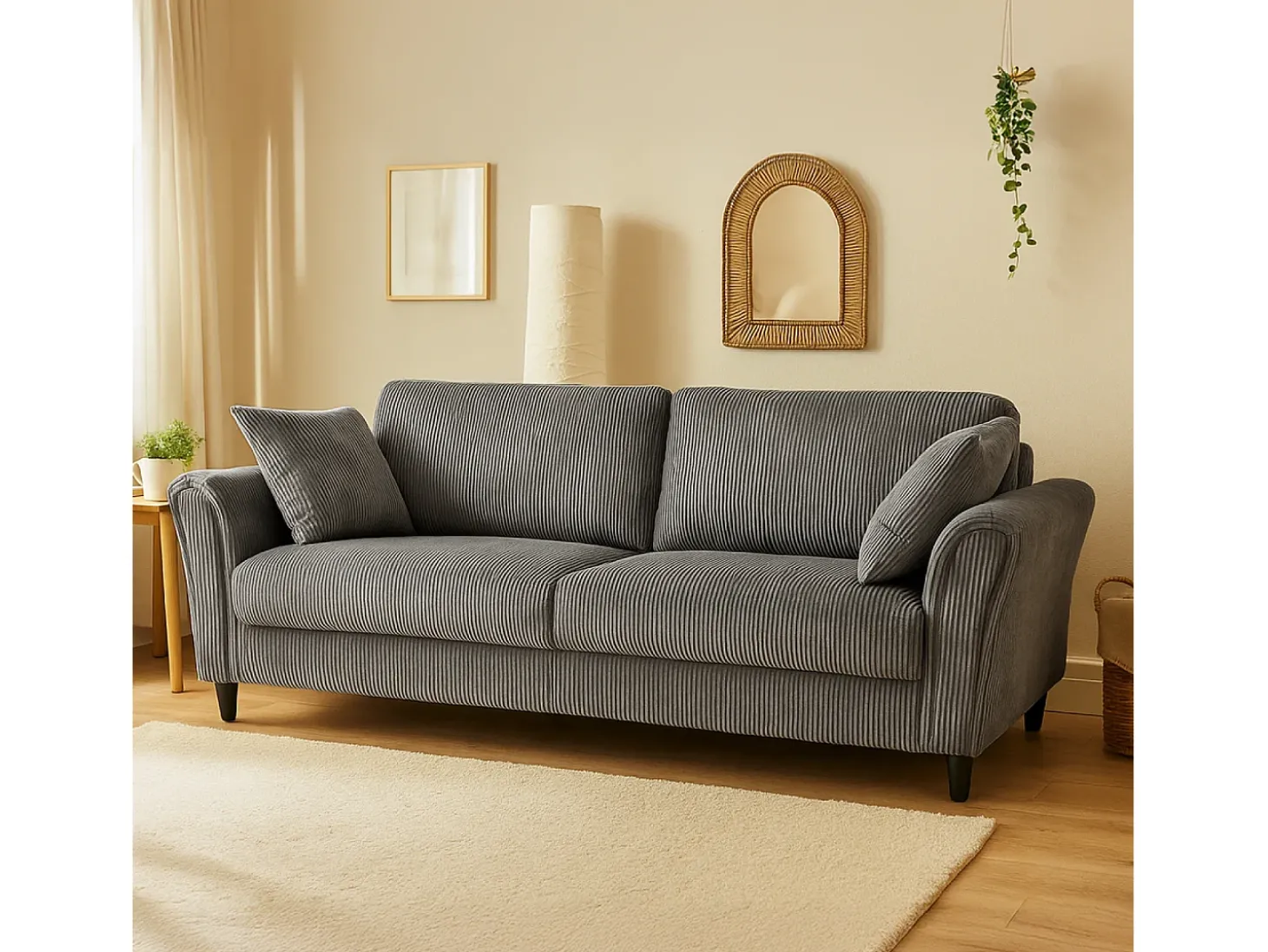 Canapé direito de 4 lugares em veludo cotelê cinza escuro LUCERNE - Confortável, elegante e contemporâneo
