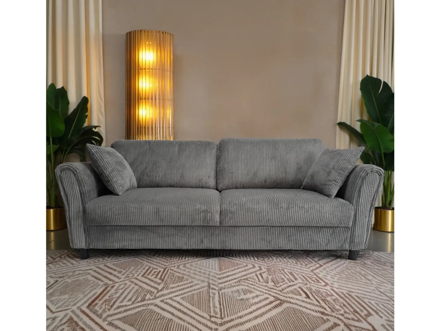 Canapé direito de 4 lugares em veludo cotelê cinza escuro LUCERNE - Confortável, elegante e contemporâneo