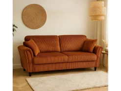 Canapé direito de 4 lugares em veludo cotelê terracota LUCERNE - Confortável e elegante