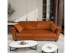 Canapé direito de 4 lugares em veludo cotelê terracota LUCERNE - Confortável e elegante