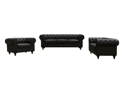 Canapé fixo Chesterfield "Aliza" - 204 x 80 x 58 cm - 3 lugares - Marron