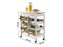 Carrinho de armazenamento branco com rodízios, 2 gavetas e 3 prateleiras - dimensões 65x35x76cm