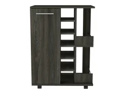 Carrinho de bar com prateleira para vinhos e rodas, 82.09 cm X 59.99 cm X 37.49 cm , Carvão vegetal