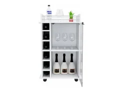 Carrinho de bar Dukat em melamina com 6 prateleiras para garrafas, 3 prateleiras e 4 rodas, branco, 89 cm X 55 cm X 41.5 cm