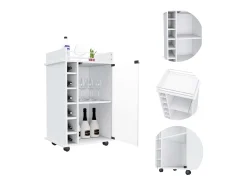 Carrinho de bar Dukat em melamina com 6 prateleiras para garrafas, 3 prateleiras e 4 rodas, branco, 89 cm X 55 cm X 41.5 cm