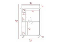 Carrinho de bar Dukat em melamina com 6 prateleiras para garrafas, 3 prateleiras e 4 rodas, branco, 89 cm X 55 cm X 41.5 cm
