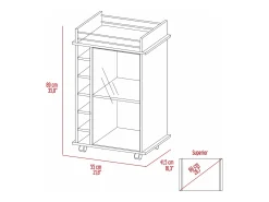 Carrinho de bar Dukat em melamina com 6 prateleiras para garrafas, 3 prateleiras e 4 rodas, branco, 89 cm X 55 cm X 41.5 cm