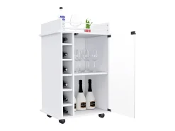 Carrinho de bar Dukat em melamina com 6 prateleiras para garrafas, 3 prateleiras e 4 rodas, branco, 89 cm X 55 cm X 41.5 cm