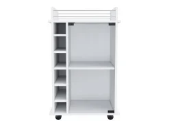 Carrinho de bar Dukat em melamina com 6 prateleiras para garrafas, 3 prateleiras e 4 rodas, branco, 89 cm X 55 cm X 41.5 cm