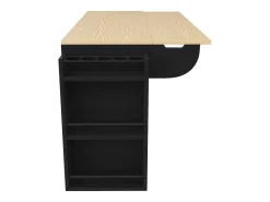 Carrinho de cozinha com rodas e tampo extensível, 2 portas de correr e 3 gavetas, preto - 110x70x90cm