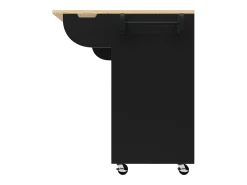 Carrinho de cozinha com rodas e tampo extensível, 2 portas de correr e 3 gavetas, preto - 110x70x90cm